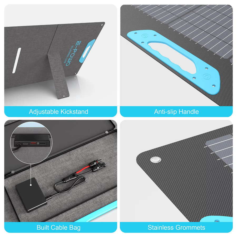 E-POWO Tragbares Solarpanel 220W Faltbares Solarladegerät mit ETFE-Technik in Schwarz für Camping und Wohnmobil - Bild 6