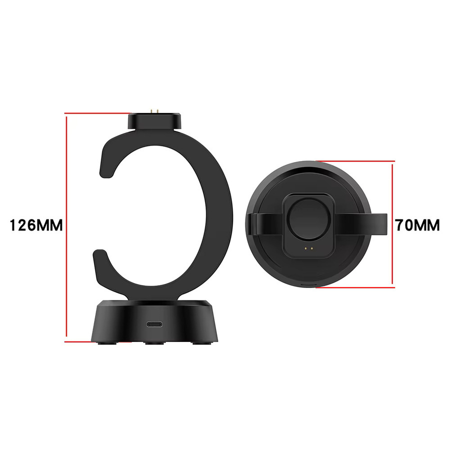 Hujerl Ladestation für Amazfit T-Rex 3 Pro, Balance 2 und Helio Strap Smartwatch in Schwarz mit Kabel-Chip-Schutz - Bild 2
