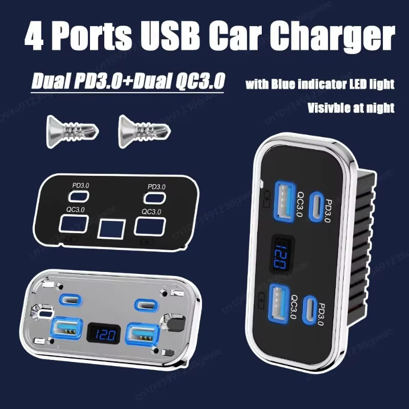 4-Port USB Ladegerät für Wohnmobile und Lkw mit Dual PD3.0 und Dual QC3.0 Buchsen, Schwarz, 12-24V - Bild 2