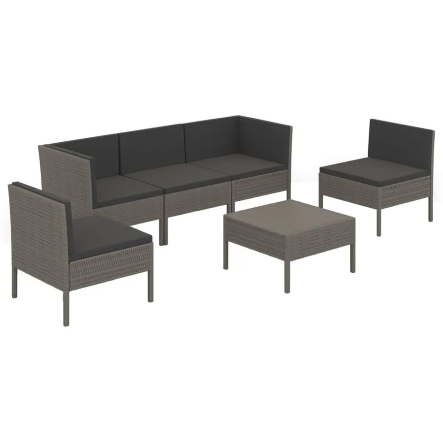 vidaXL 6-tlg Garten-Lounge-Set in L-Form aus Poly Rattan mit Auflagen und Couchtisch, Anthrazit/Grau - Bild 2