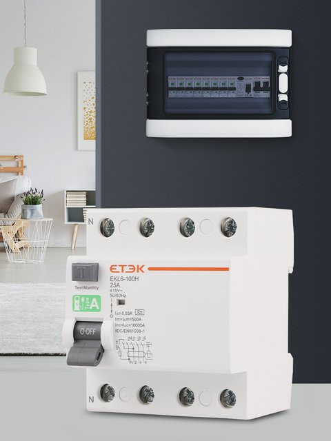 ETEK Typ A RCD RCCB Elektromechanischer Fehlerstrom-Schutzschalter 40A 30mA 2-polig 10KA 4P 230V EKL6-100H in Weiß - Bild 1