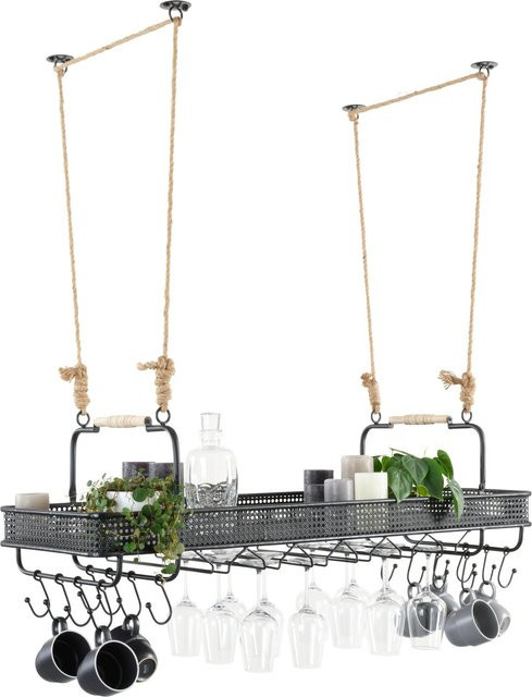 Premium Living Hängeelement aus Metall in Schwarz und Natur mit Glas für Küche, Wohnzimmer oder Badezimmer - Bild 1
