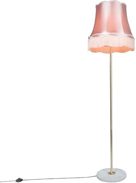 QAZQA Retro Stehleuchte Messing mit pinkem Stoffschirm und Marmorfuss, dimmbar, Höhe: 175 cm - Bild 1