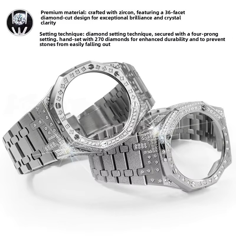 Casio Uhrenzubehör Diamant-Gehäuse-Mod-Kit, Edelstahlgehäuse, Kautschuk-Armband, Silber - Bild 2