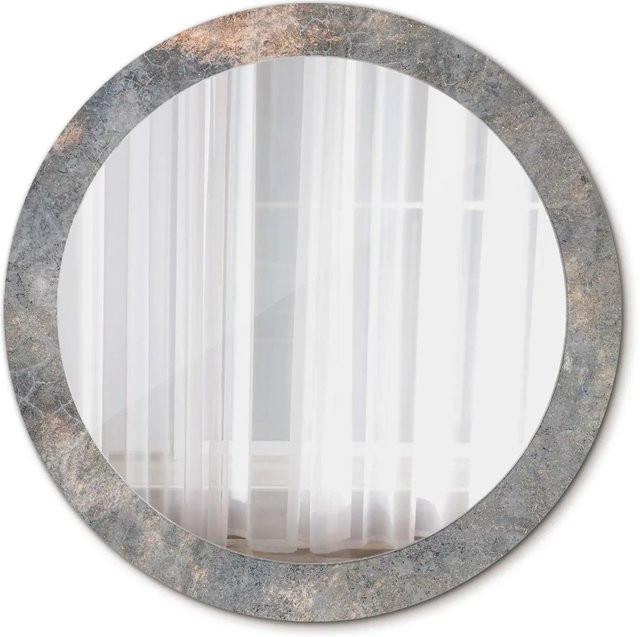 Tulup Rundspiegel mit Vintage Beton Aufdruck in Grau, Durchmesser: 90 cm - Bild 1