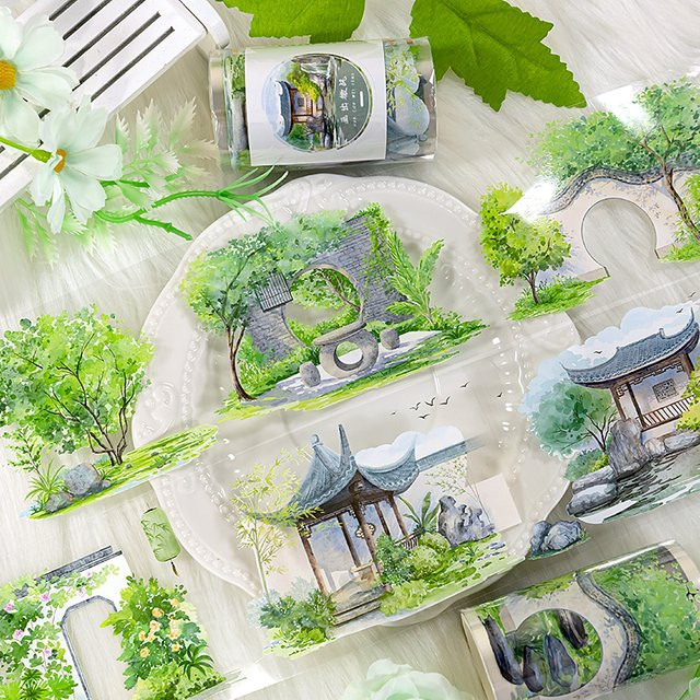 Dekoratives grünes Garten-Washi-Klebeband aus PET mit Pflanzenmotiv für Scrapbooking und Tagebuch, Breite: 7 cm, Länge: 2 m - Bild 1