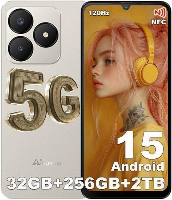 Ainuevo Neo S25 Pro Smartphone 5G mit 256 GB Speicher, 6,75 Zoll Display, 64 MP Kamera, Android 15, Dual-SIM und NFC in Gold - Bild 1