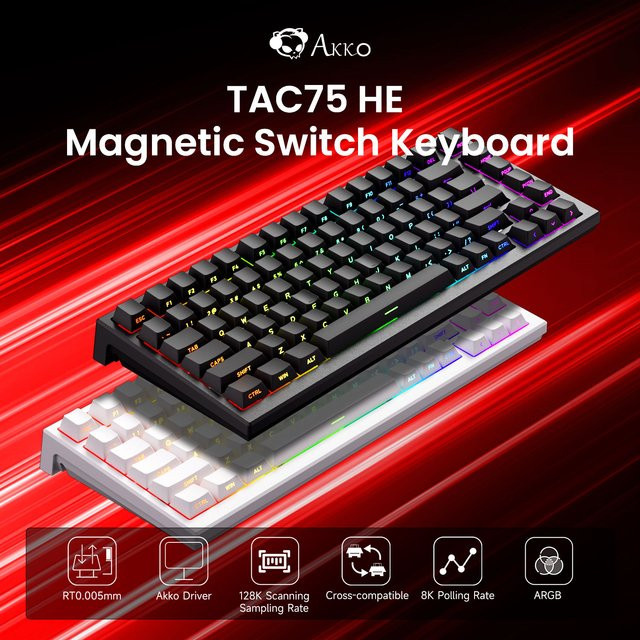Akko TAC75 HE Gaming Tastatur 75% mit magnetischen Hall-Effect Schaltern, ARGB, 8K Polling Rate, Schwarz - Bild 1