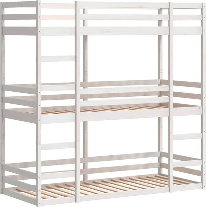 Vidaxl Dreifach-Etagenbett aus Massivholz Kiefer in Weiß, Landhaus und Skandinavisch Stil, B: 75 cm, L: 190 cm - Bild 1
