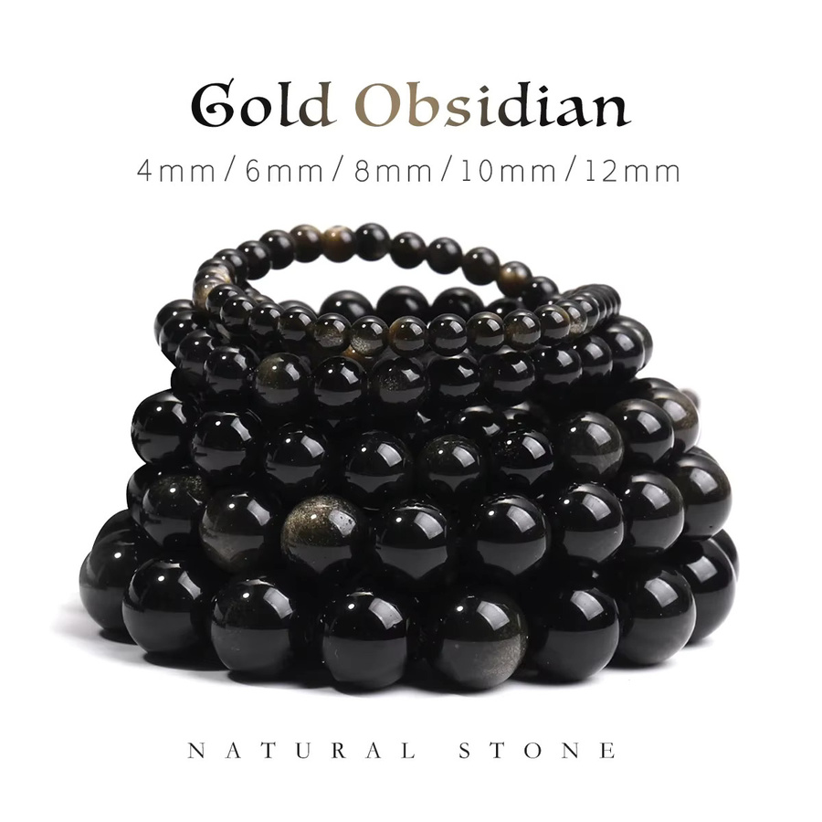 SANSWL Obsidian-Perle, rund, goldene Abstandshalter - Bild 2