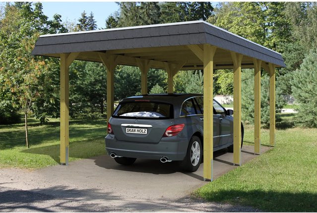 Skan Holz Carport Spreewald Walmdach-Einzelcarport mit Blende in Schwarz, B/T: 345 x 589 cm - Bild 1