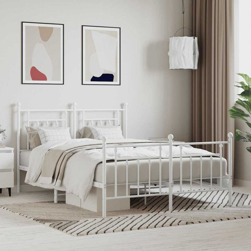 Vidaxl Metall-Bettgestell in Weiß mit Kopfteil und Fußteil im klassischen Design, B/L: 140 x 200 cm - Bild 1