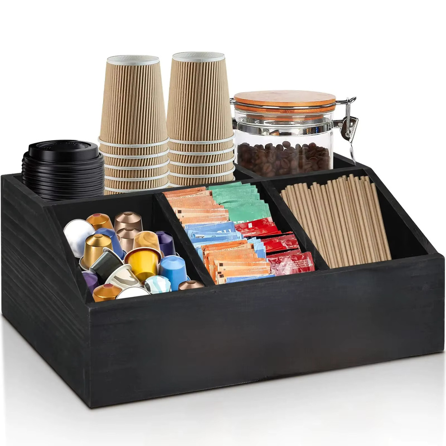 Rustikaler Kaffeestation Organizer aus Holz in Weiß für Kapseln und Tee auf der Theke - Bild 7