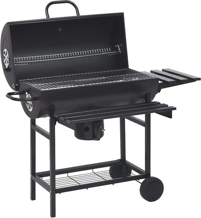 vidaXL Grillwagen aus Stahl mit Rädern und Ablagen in Schwarz, B: 115 cm, T: 85 cm, H: 95 cm