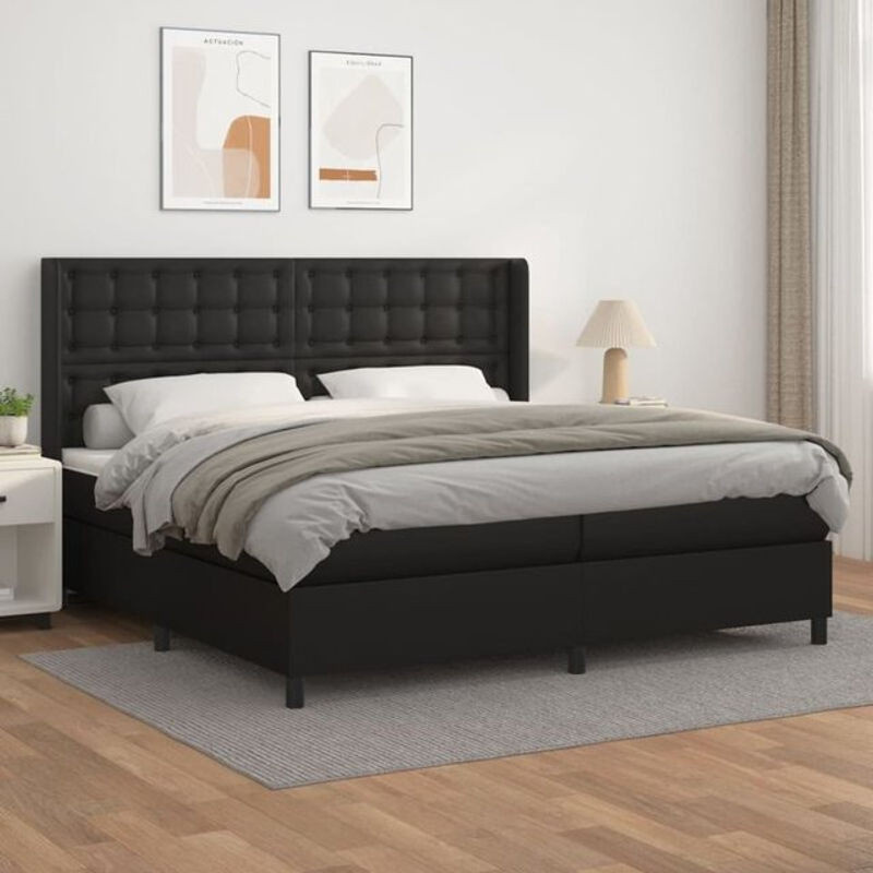 vidaxl Boxspringbett mit Matratze in Schwarz aus Kunstleder, B/T: 200 x 200 cm - Bild 1