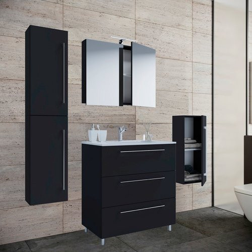 VCM Badmöbel-Set modern in Schwarz mit Waschtisch, Spiegelschrank und Hochschrank B/H/T: 80 x 150 x 46 cm - Bild 1