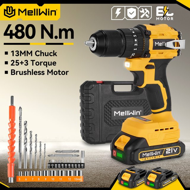 MELLWIN Bürstenloser Akku-Schlagbohrschrauber für Makita 18V LXT, Gelb, 13 mm Bohreraufnahme - Bild 1