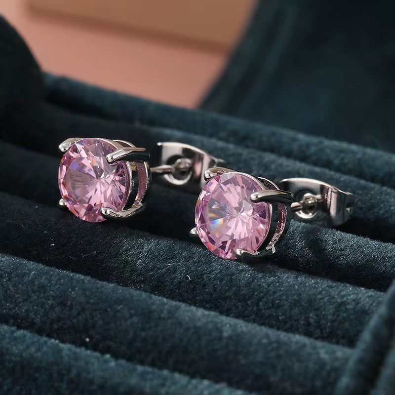 Ohrstecker rosa synthetische Edelstein, Zirkonia, Damen - Bild 3