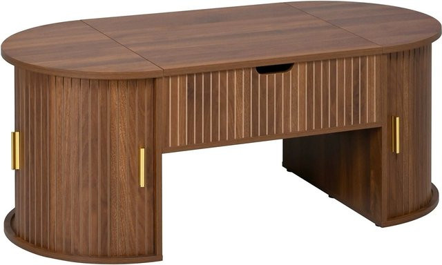 okwish Couchtisch höhenverstellbar in Braun mit offenen Regalen und verstecktem Stauraum, B/T: 100 x 50 cm - Bild 1