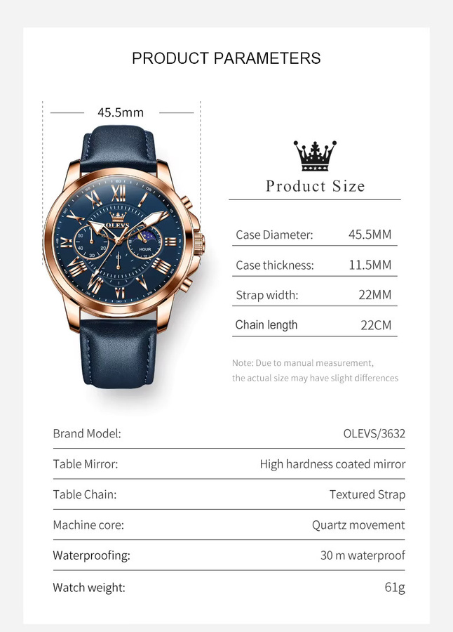 OLEVS Chronograph, Quarz, Lederarmband, Blau, Herren - Bild 6