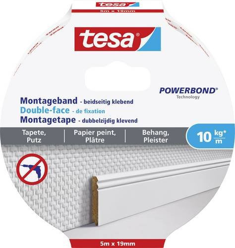 Tesa Montageband für Tapeten und Putz, Weiß, 5 m - Bild 1