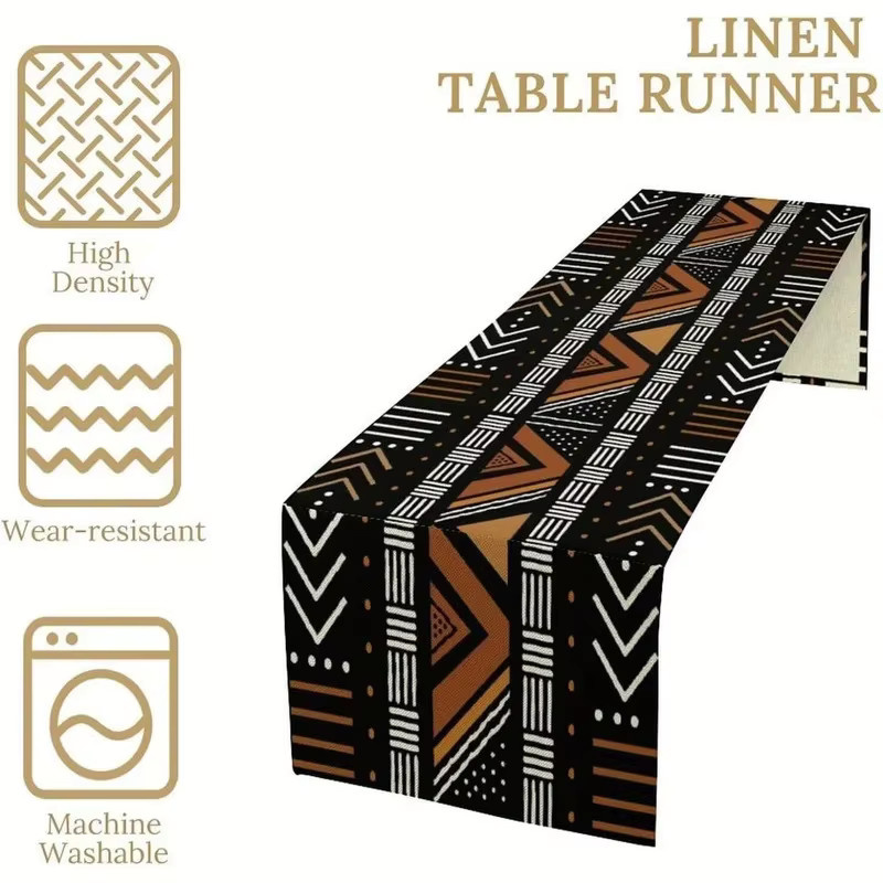 VIKAMA Afrikanischer Tischläufer mit geometrischem Stammesmuster aus Leinen in Multicolour, Breite: 90 cm - Bild 3