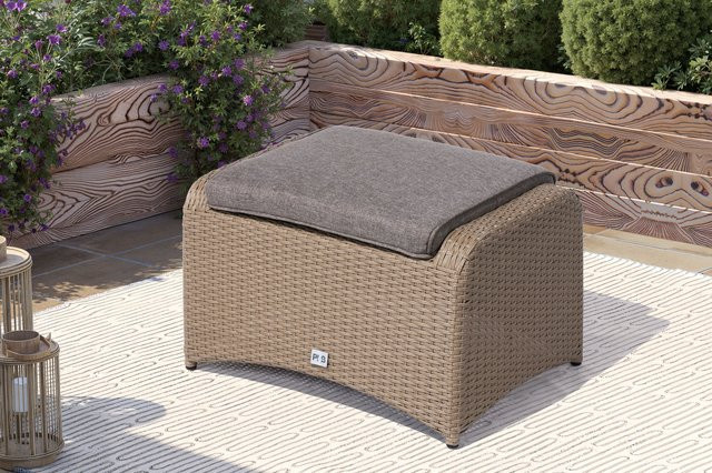 OUTFLEXX Rabida Hocker aus Polyrattan mit Polster in Champagner-Meliert, B/T/H: 71 x 52 x 42 cm - Bild 1