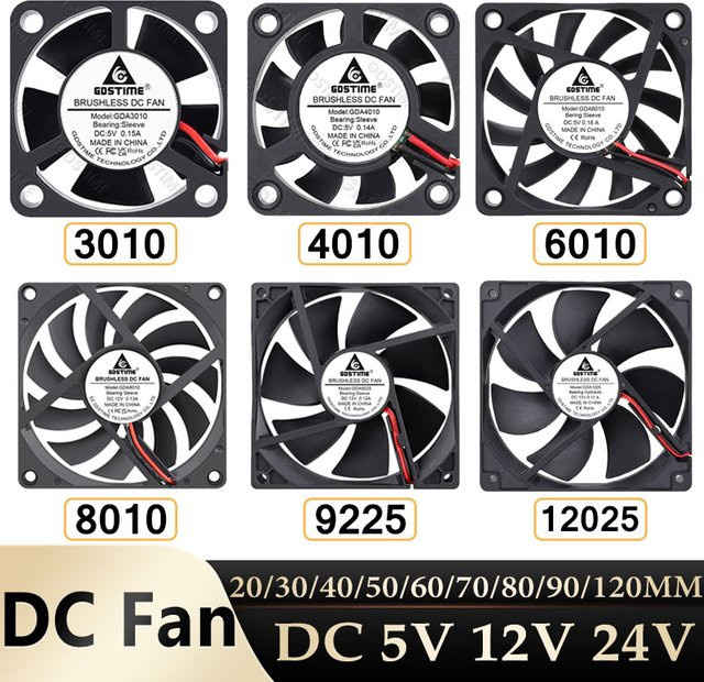 GDSTIME Radial Lüfter für 3D-Drucker und PC-Gehäuse, Schwarz, verschiedene Größen (120mm, 80mm, 60mm, 30mm) mit 5V, 12V oder 24V DC Anschluss - Bild 1