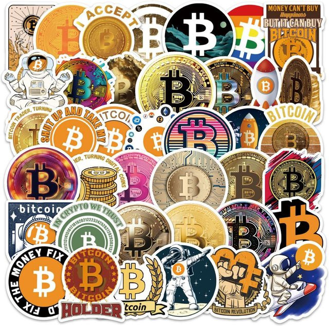 54 Stück Bitcoin Aufkleber Set von Binchi Outdoor Product in Multicolour für Graffiti Dekoration von Gepäck, Kühlschrank und Federmäppchen - Bild 1