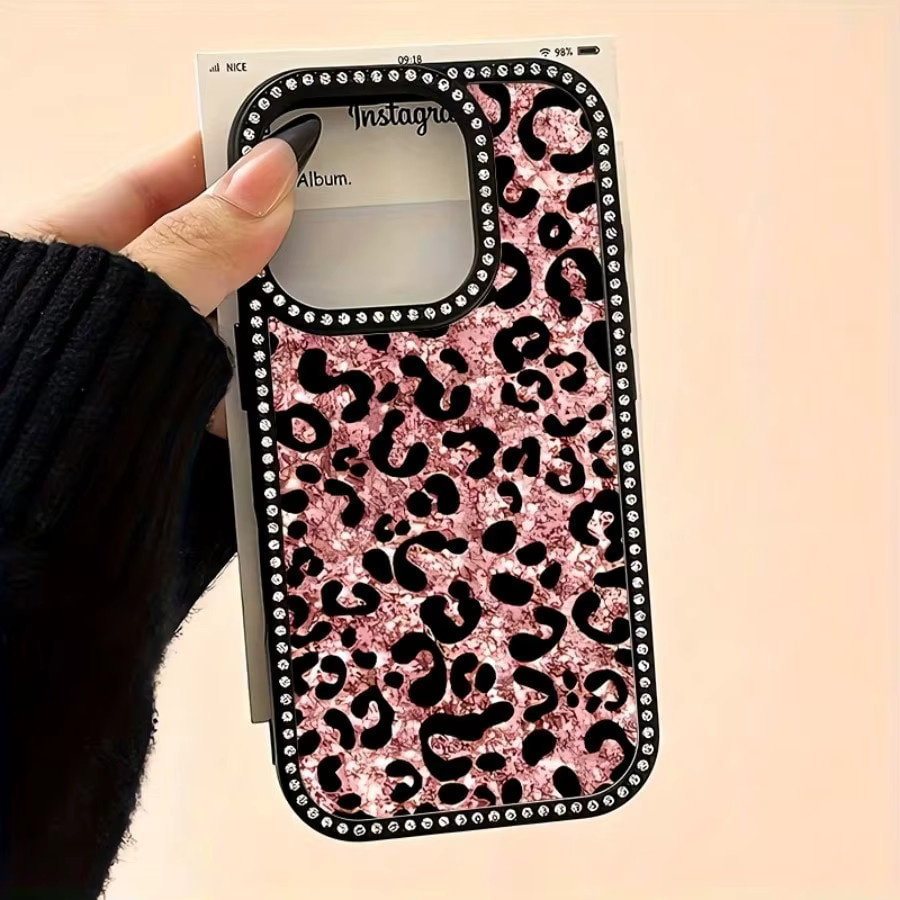 Handyhülle mit rosa Leopardenmuster und weichen TPU-Kanten für iPhone 11 bis iPhone 17 Pro Max in Pink und Schwarz - Bild 2