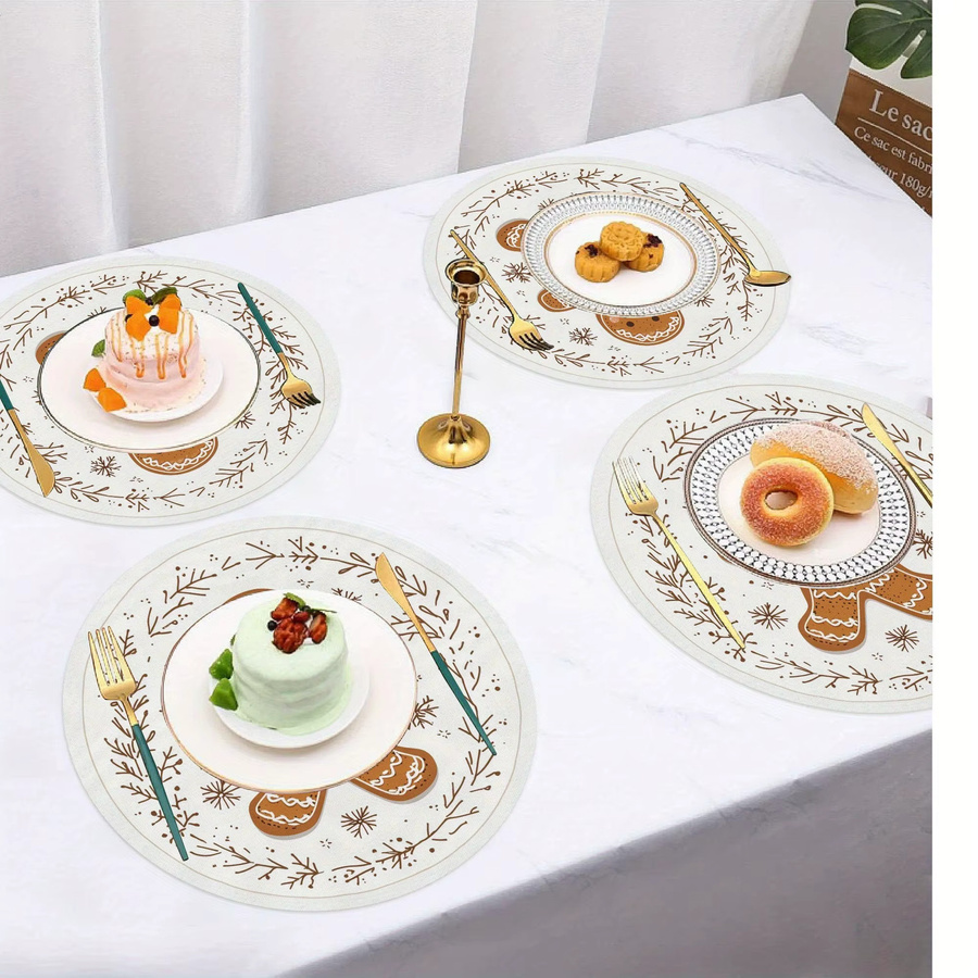 VIKAMA 4er Set Weihnachtliche Tischsets mit Lebkuchenmann Motiv in Mehrfarbig, Rund, Durchmesser: 38 cm - Bild 1