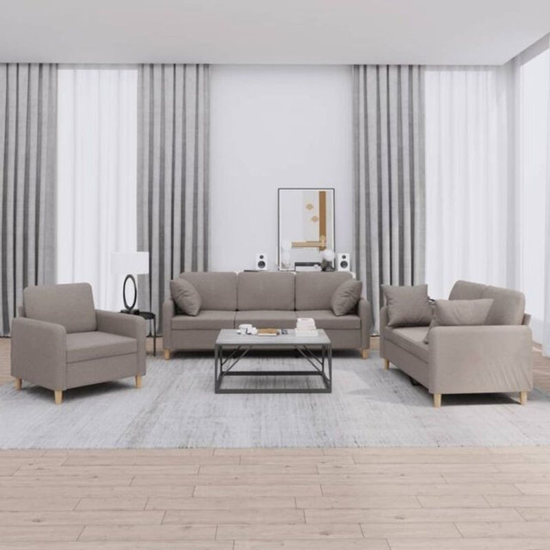 Vidaxl 3-tlg. Sofagarnitur Modern in Taupe Meliert aus Stoff und Metall mit Kissen - Bild 1
