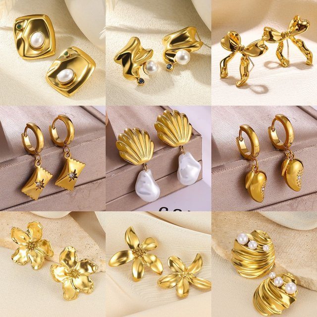 HPTOTMG Ohrringe Edelstahl, Gold, Perle, Unisex - Bild 1