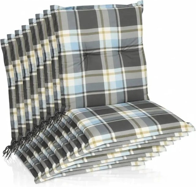Beautissu 8er Set Sunny BK Niedriglehner Auflagen in Blau Kariert, B/T: 100 x 50 cm - Bild 1