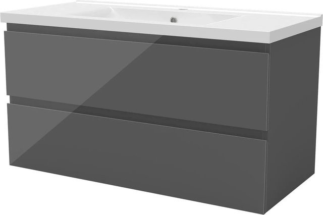 AICA Badmöbel Aalst 2-teiliges Badezimmerset mit Keramik-Waschtisch und Unterschrank, Hochglänzend Anthrazit, Breite: 100 cm, Softclose-Schubladen, Wandmontage - Bild 1