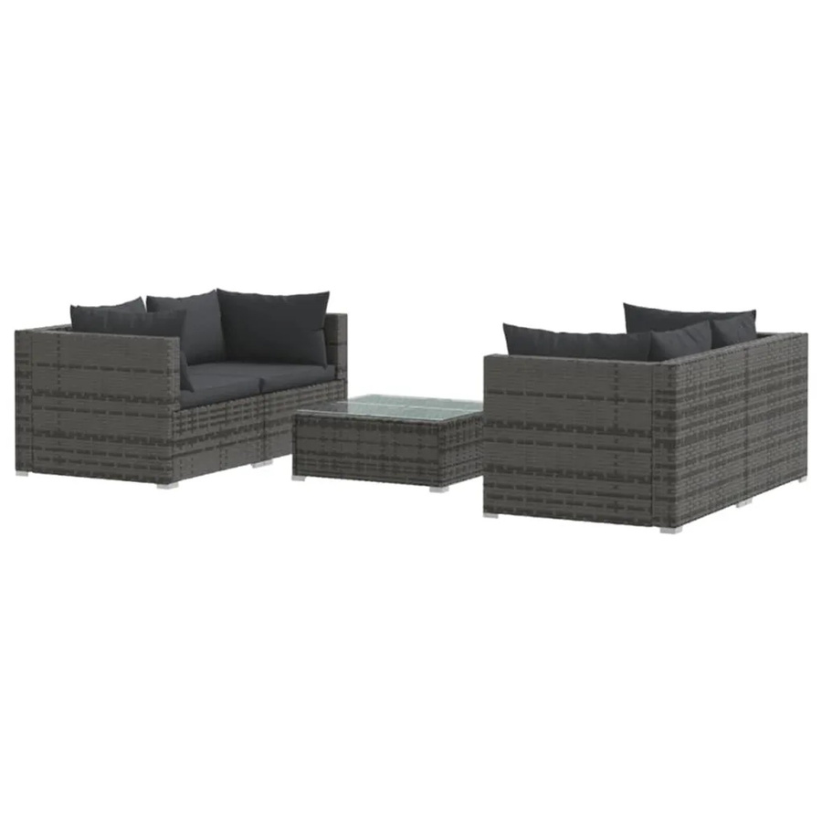 vidaXL 5-tlg Garten-Lounge-Set in L-Form aus Poly Rattan mit Kissen in Anthrazit und Grau - Bild 2