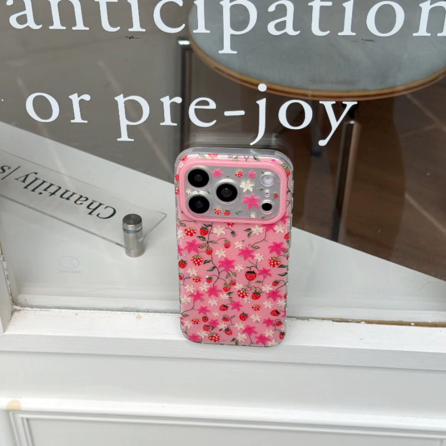 TROPLET Schutzhülle für iPhone in Rosa mit Erdbeer- und Blumen-Glitzer-Design - Bild 3