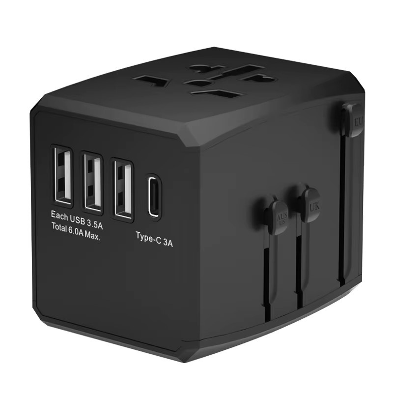 HKLAMIN Reise-Universalstecker Smart Power Adapter mit 3 USB-A und 1 USB-C Anschlüssen als schnelles Ladegerät für US-, EU-, UK- und Australien-Reisesteckdosen - Bild 7