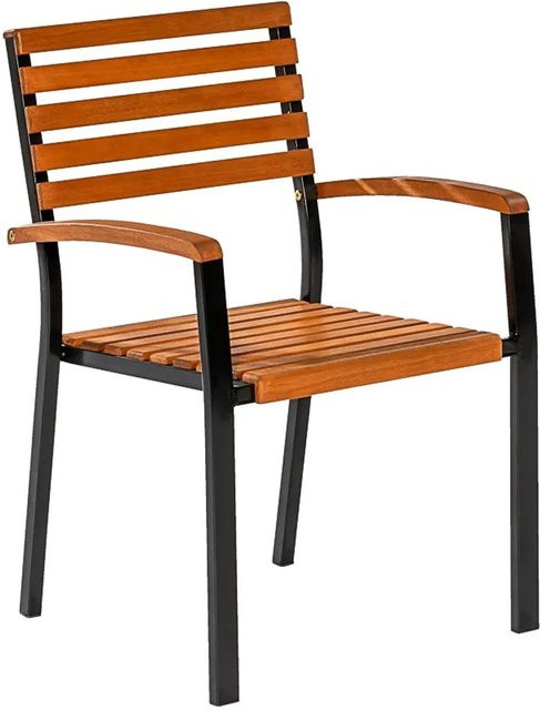 Merxx Schlossgarten Stapelsessel 2er-Set aus Flachstahl und Eukalyptusholz in Schwarz, B/H/T: 59,5 x 89 x 55 cm - Bild 1
