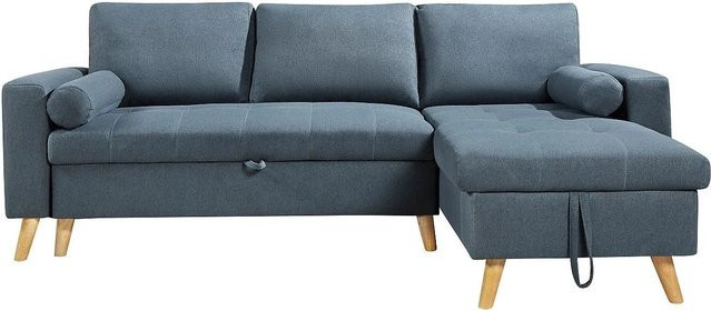 Vente-unique Schlafsofa Kori in Blaugrün mit L-Form und Ausziehfunktion aus Stoff, Breite: 225 cm - Bild 1