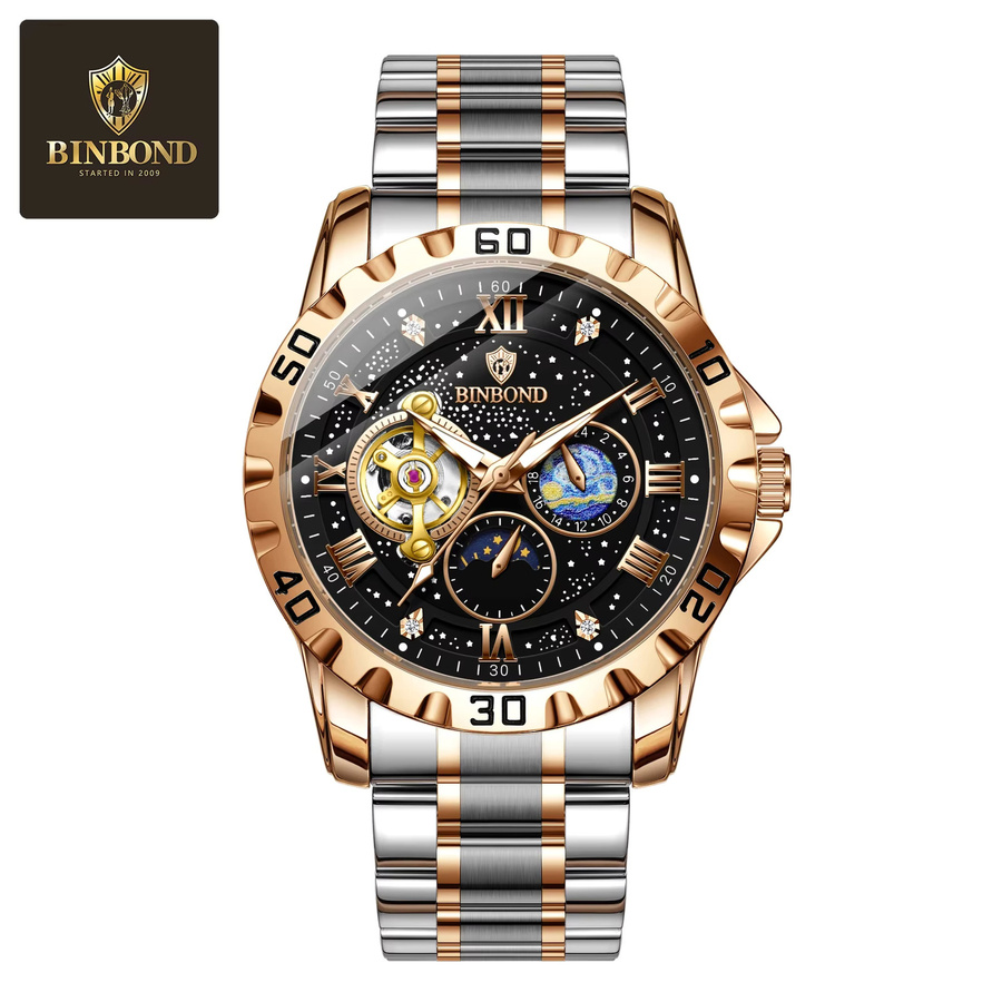 BINBOND Armbanduhr Automatik, Mondphase, Edelstahl, Herren - Bild 7