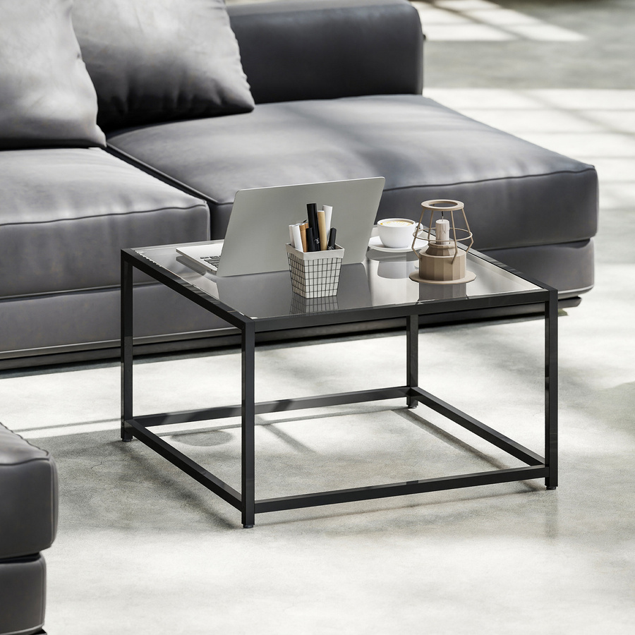 HOMCOM Beistelltisch quadratisch in Schwarz mit Hartglas-Tischplatte und Stahlbeinen, B/T/H: 68 x 68 x 39 cm - Bild 2