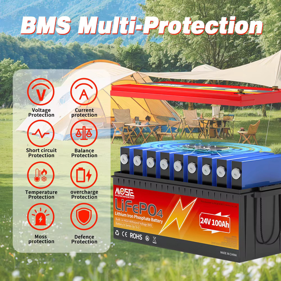 MOSEWORTH LiFePO4 Lithium-Eisenphosphat Batterie mit integriertem BMS in Rot für Wohnmobile und Solaranlagen - Bild 2