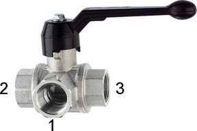 Riegler 3-Wege-Kugelhahn mit L-Bohrung aus vernickeltem Messing in Silber, Rp 2, DN 50 - Bild 1