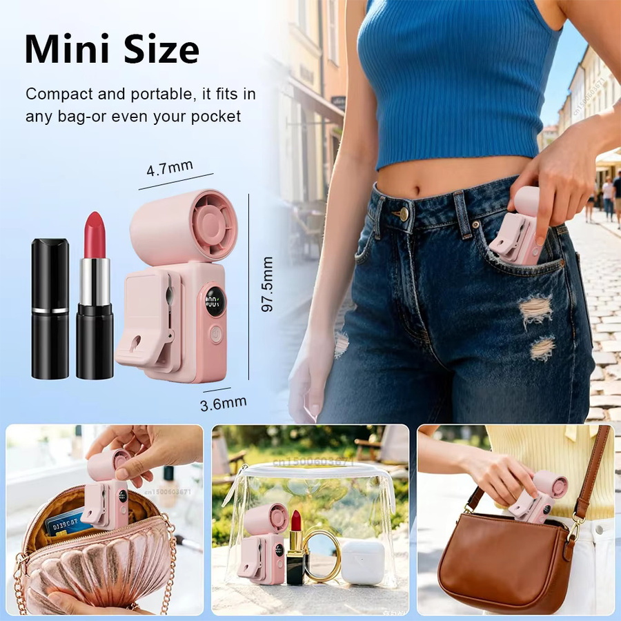 Tragbarer Mini-Clip-Ventilator von raugee mit digitalem Display, wiederaufladbar via USB, rotierbar, in Weiß oder Pink - Bild 6