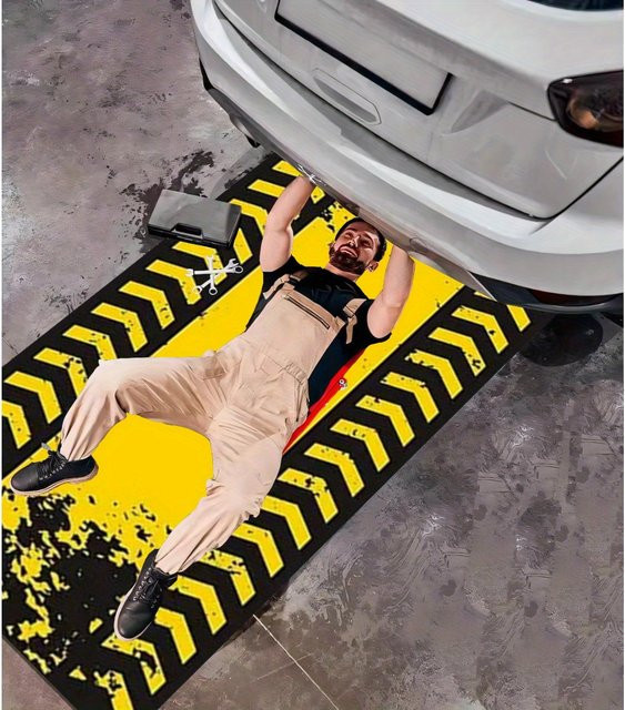 VIKAMA Motorradmatte in Gelb-Schwarz, rutschfeste und saugfähige Garagenmatte mit Warnhinweis-Design - Bild 1
