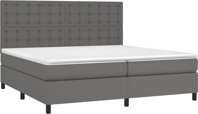 vidaXL Boxspringbett mit Matratze in Grau aus Kunstleder mit LED-Unterbettbeleuchtung und USB-Ladeanschluss B/T/H: 200 x 200 x 128 cm - Bild 1