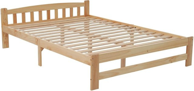 okwish Massivholzbett aus Kiefer mit Kopfteil und Lattenrost in Natur/Beige, B/T/H: 140 x 200 x 55 cm - Bild 1