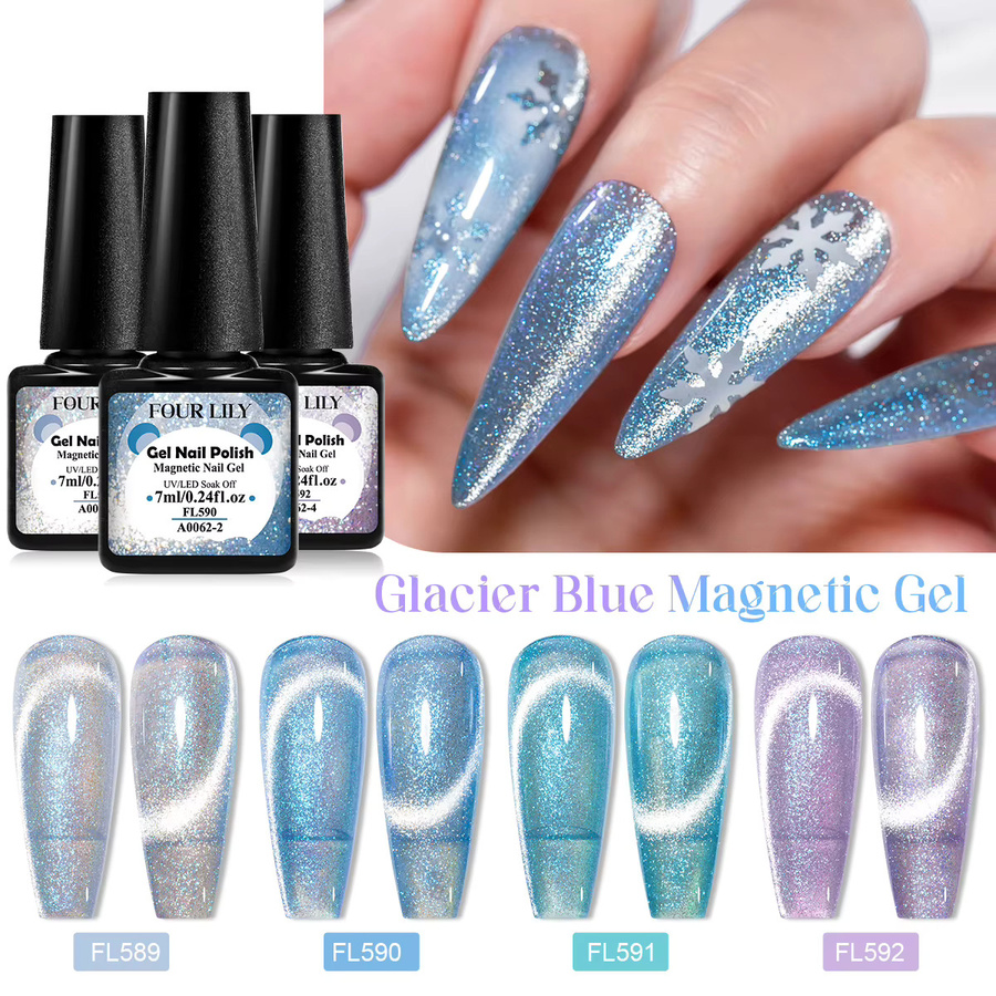 Four Lily 7 ml Glacier Blue Cat magnetischer Nagelgelack, schimmernd - Bild 3