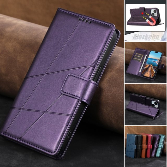 Leder Flip Phone Case von aierkeba für iPhone in Schwarz mit Lanyard und Wallet-Funktion - Bild 1
